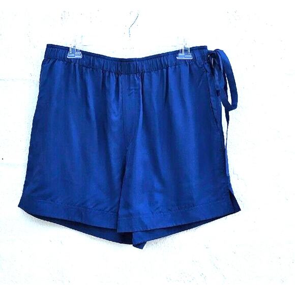 Helmut Lang Shorts Womens Large Cobalt Blue Viscose Pull On Tie Elastic Waist - Picture 1 of 12